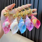 Acrylic Shining Colorful Conch Shell Keychain Deco Bag Car Key Pendants