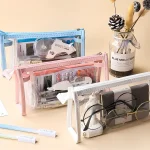 Transparent Triangular Pencil Case  Large Capacity Clear Pen & Pencil Pouch with Zipper