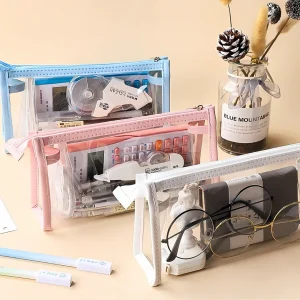 Transparent Triangular Pencil Case Large Capacity Clear Pen & Pencil Pouch with Zipper