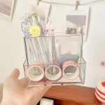 Transparent 3 Grids Acrylic Pen Holder Desktop Organizer