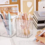Simple Acrylic Transparent Pen Holder Office Desktop Pen Storage Box (Thin Variant)