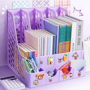 Multifunctional Bookshelf Folder Storage Box With Pen Holder Desk Organizer