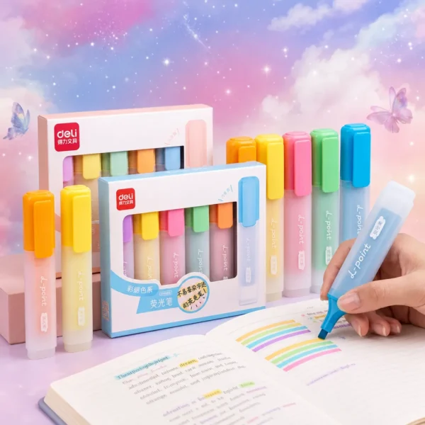 Deli Fluorescent Highlighter Draw Key Color Pen High Color Value Highlighter Pen
