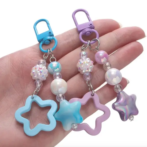 Cute Beaded Star Keychain - Fashionable Glitter Acrylic Bag & Purse Charm