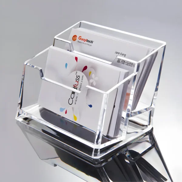Acrylic Business Card Holder with Double Slots - Modern Desk Organizer