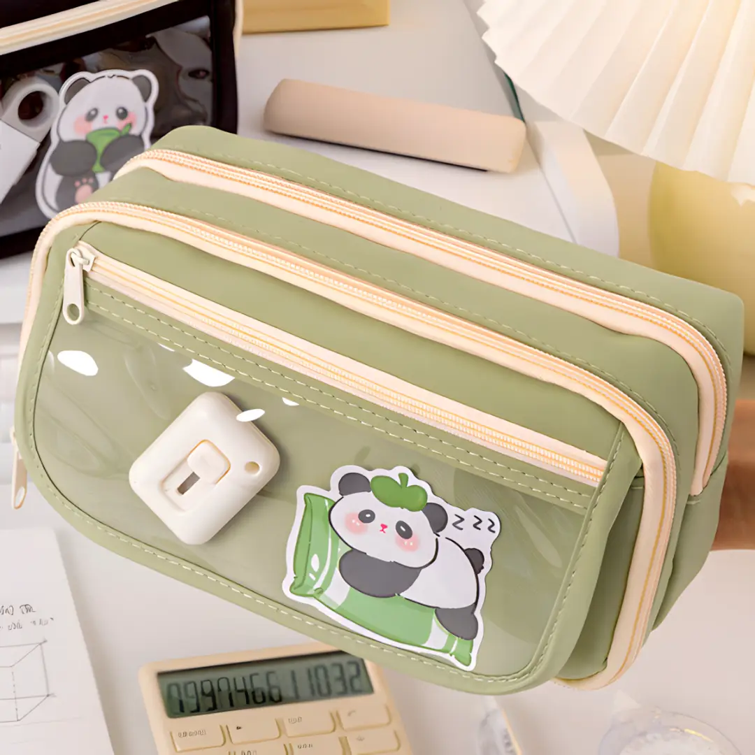 Large Capacity 3-Compartment Pencil Case – Durable Oxford Fabric