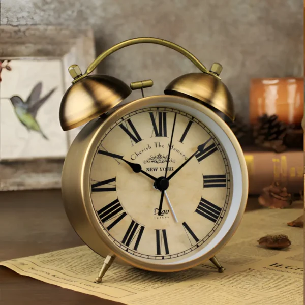 The Classic Retro Alarm Clock Silent Metal Design for Bedroom & Office