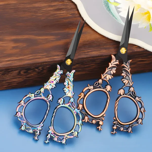 Vintage Black Blade Scissors - Lily of the Valley Design for Art & Craft