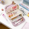 Large Capacity 3-Compartment Pencil Case - Durable Oxford Fabric