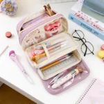 Large Capacity 3-Compartment Pencil Case - Durable Oxford Fabric