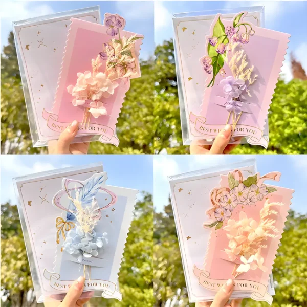 Exquisite Real Touch Flower Greeting Card Blank Inside with Envelope