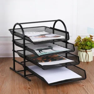 4-Tier Mesh Desktop File Organizer – Stackable A4 Document Letter Tray