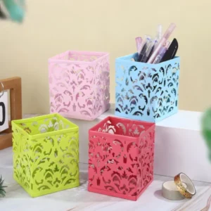 Hollow Flower Design Metal Pen Holder