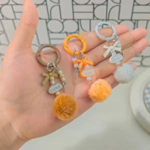 Simple Cute Bead Hair Ball Keychain Jewelry Bag Accessories