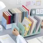 Vertical Bookend & Document Organizer – 4-Section Plastic File Rack