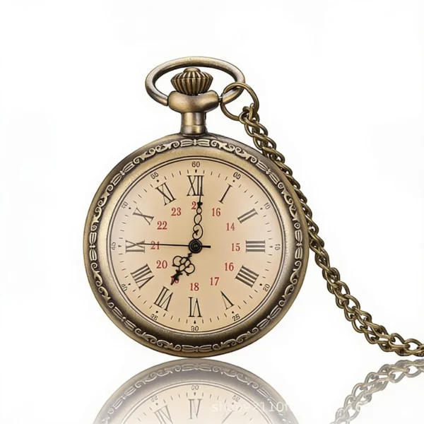 Vintage Roman Numeral Open-Face Pocket Watch with Chain
