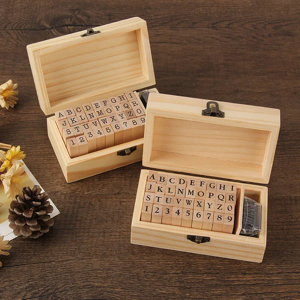 Vintage Typewriter Alphanumeric Wooden Rubber Stamp Set