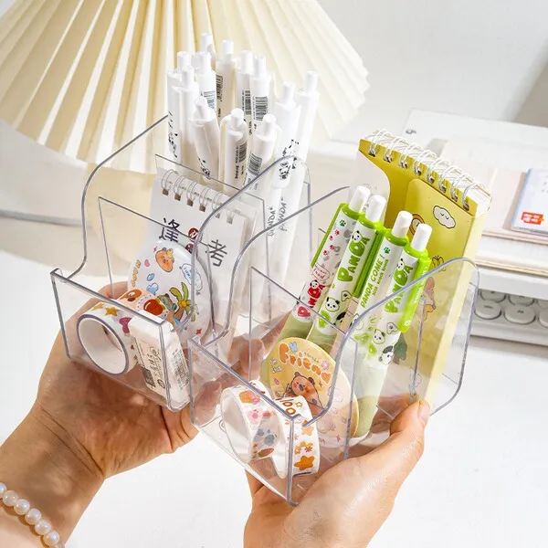 Acrylic Transparent Large-Capacity Pen Box and Desk Organizer