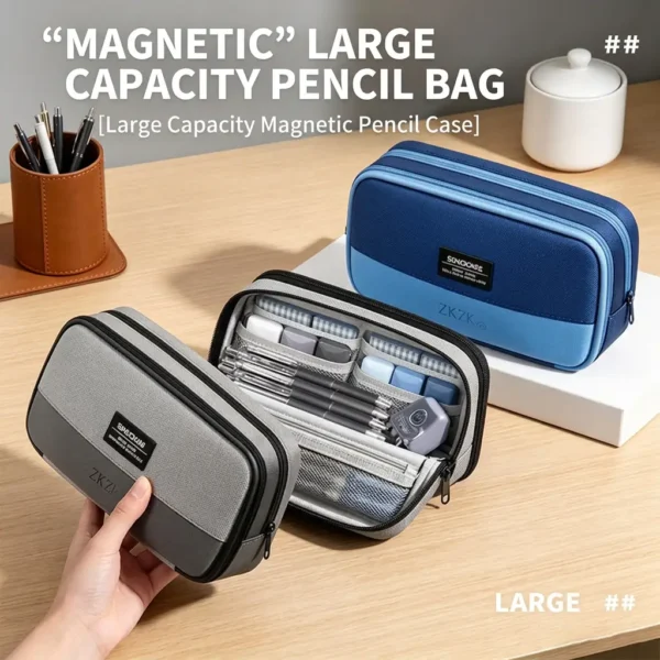 Multi-Functional Standing Type Large Capacity Pencil Case and Stationery Bag