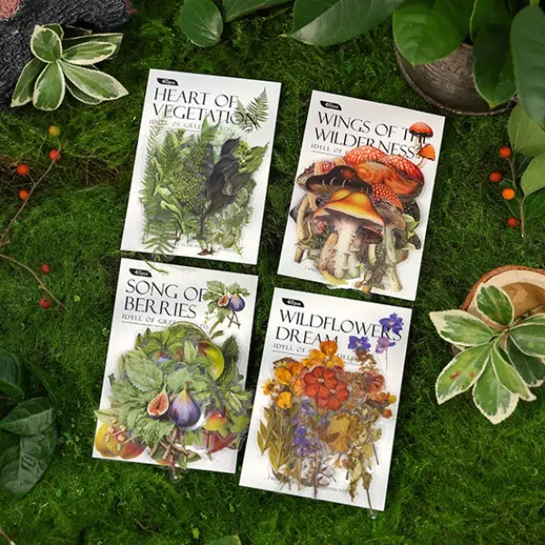 1.Ancient-Forest-Green-Wild-Pastoral-Series-Retro-Mushroom-Plant-Hand-Account-Sticker-