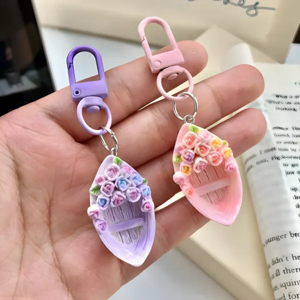 Creative Rose in a Boat Keychain - Elegant Charm for Purses & Backpacks