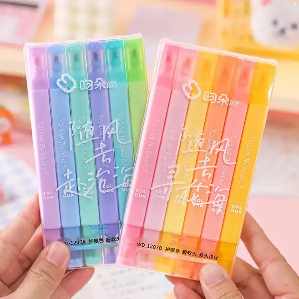 6PCS/Set Double Head Fluorescent Highlighter Soft Tip Eye Protection Painting Graffiti