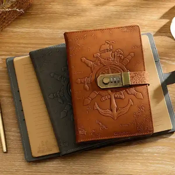Lock Diary A5 Vintage Notebook 3D Pirate Travel Diary with Password Lock