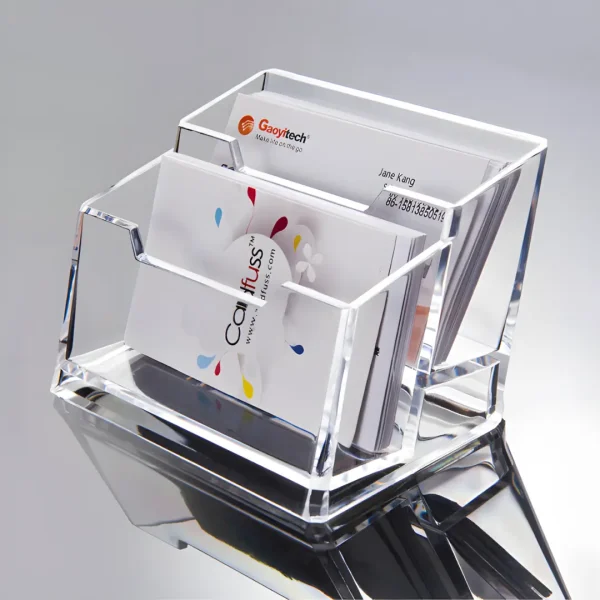 Acrylic Business Card Holder with Double Slots - Modern Desk Organizer