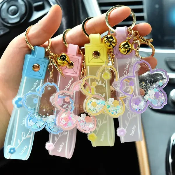 Quicksand Cherry Blossom Keychain Acrylic Transparent Keychain Bag Pendant