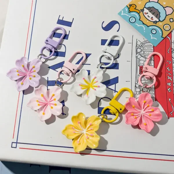 Cherry Blossom Keychain Sweet Simple Sakura Flower Pendant For Schoolbag Pencil Bag