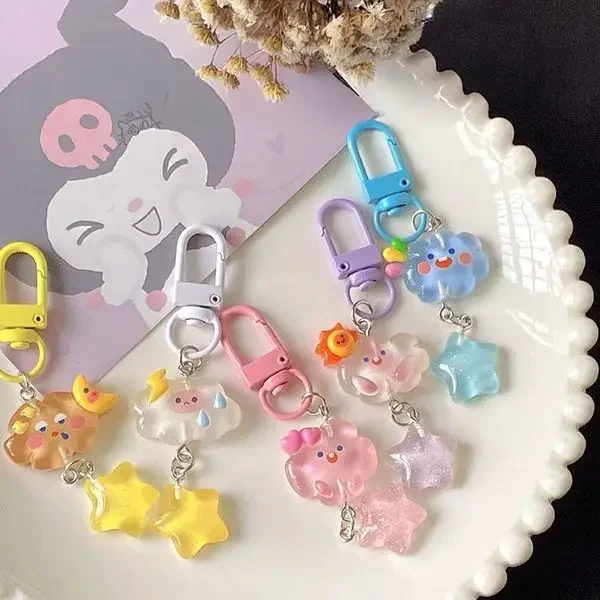 Luminous Ice Transparent Fine Flash Keychain Stars Clouds For School Bag Pencil Bag