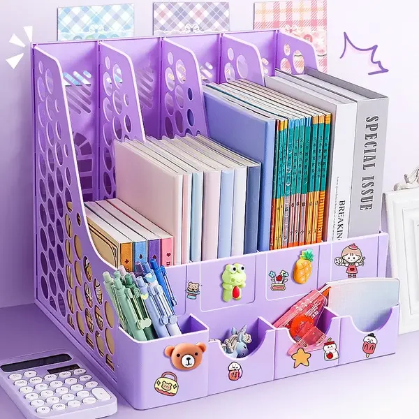 Multifunctional Bookshelf Folder Storage Box With Pen Holder Desk Organizer