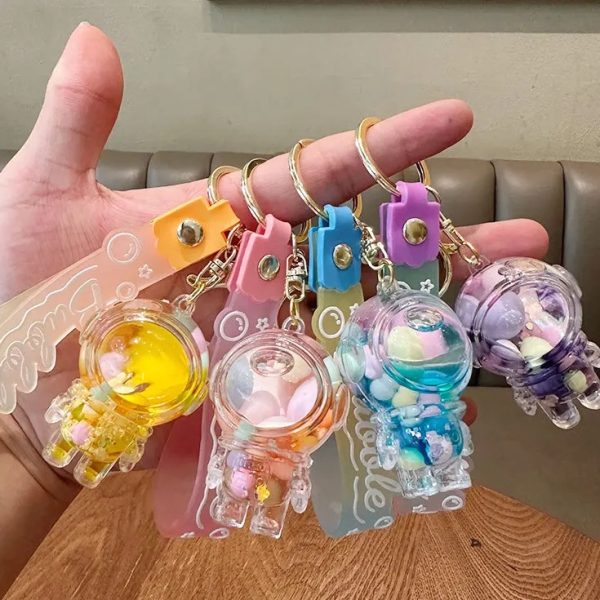 Cute Spaceman Liquid Quicksand Keychain - Galaxy Bottle Bag Charm