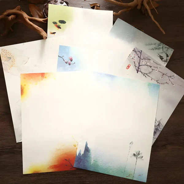 Traditional Chinese Floral Letter Paper - Set of 8 Vintage Writing Sheets